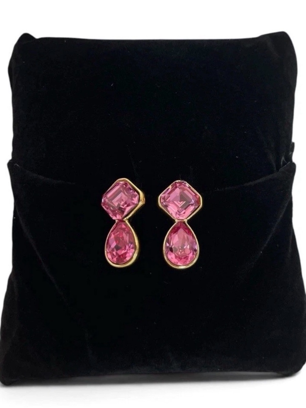 Vintage Swarovski S.A.L. Pink Crystal Gold Tone Drop Earrings | Coquette